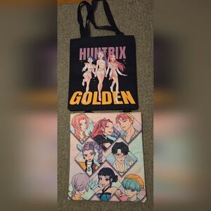 2 K-Pop Zipper Lined Graphic Tote Bags 12.5x14